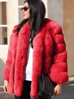 Plush Faux Fur Coat Crew Neck Winter Eco-friendly Fur Jacket For Women 2026