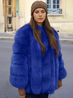 Plush Faux Fur Coat Crew Neck Winter Eco-friendly Fur Jacket For Women 2026