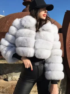 Plush Faux Fur Coat Turndown Collar Winter Short Jacket For Women 2026