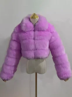 Plush Faux Fur Coat Turndown Collar Winter Short Jacket For Women 2026