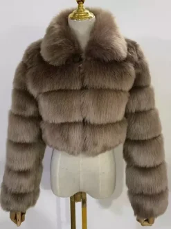 Plush Faux Fur Coat Turndown Collar Winter Short Jacket For Women 2026