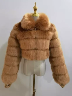 Plush Faux Fur Coat Turndown Collar Winter Short Jacket For Women 2026