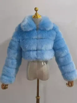 Plush Faux Fur Coat Turndown Collar Winter Short Jacket For Women 2026