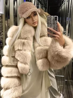 Plush Faux Fur Coat Turndown Collar Winter Short Jacket For Women 2026