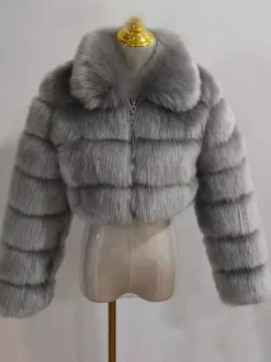Plush Faux Fur Coat Turndown Collar Winter Short Jacket For Women 2026
