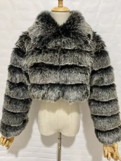 Plush Faux Fur Coat Turndown Collar Winter Short Jacket For Women 2026