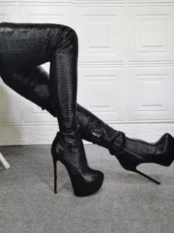 Plus Size Animal Print Platform Thigh High Heel Boots