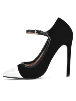 Plus Size Black High Heels Pointed Toe Stiletto Heel Mary Jane Pumps