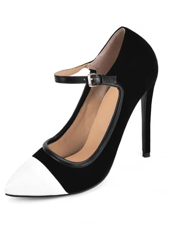 Plus Size Black High Heels Pointed Toe Stiletto Heel Mary Jane Pumps