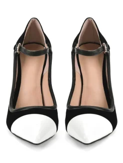 Plus Size Black High Heels Pointed Toe Stiletto Heel Mary Jane Pumps