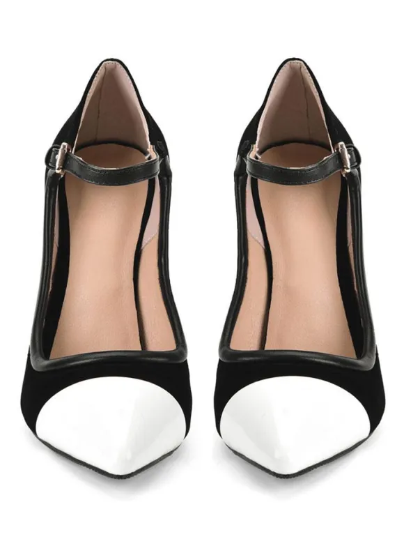 Plus Size Black High Heels Pointed Toe Stiletto Heel Mary Jane Pumps