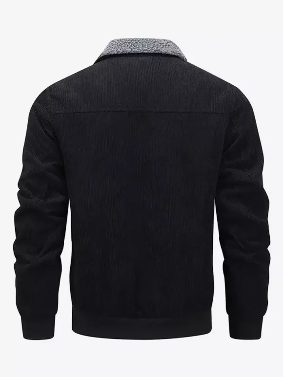 Plus Size Corduroy Jacket For Men Fleece Lining Winter Coat With Four Front Flap Pockets