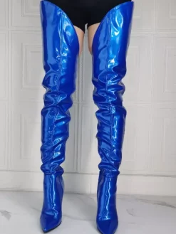 Plus Size Cow Print Thigh High Heel Boots