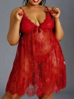 Plus Size Lingerie Babydoll Lace 2-Piece Sleepwear