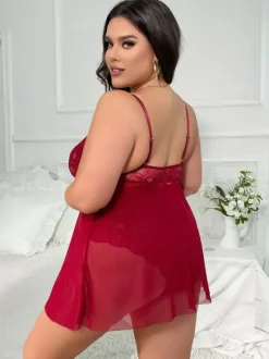 Plus Size Lingerie Lace Babydoll Lace 2-Piece Sleepwear