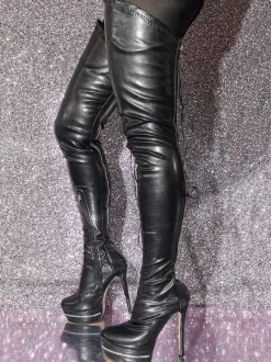 Plus Size Over The Knee Boots Round Toe Stiletto Heel PU Leather