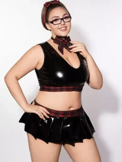 Plus Size Sexy Costume School Girl Women's Mini Skirt Top Halloween Outfit