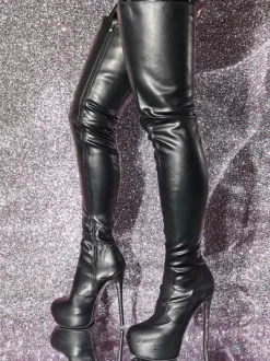 Plus Size Stiletto Heel PU Leather Over The Knee Boots