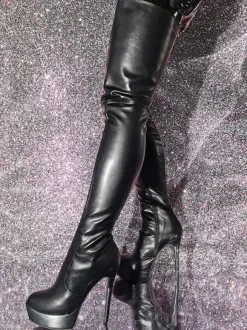 Plus Size Stiletto Heel PU Leather Over The Knee Boots