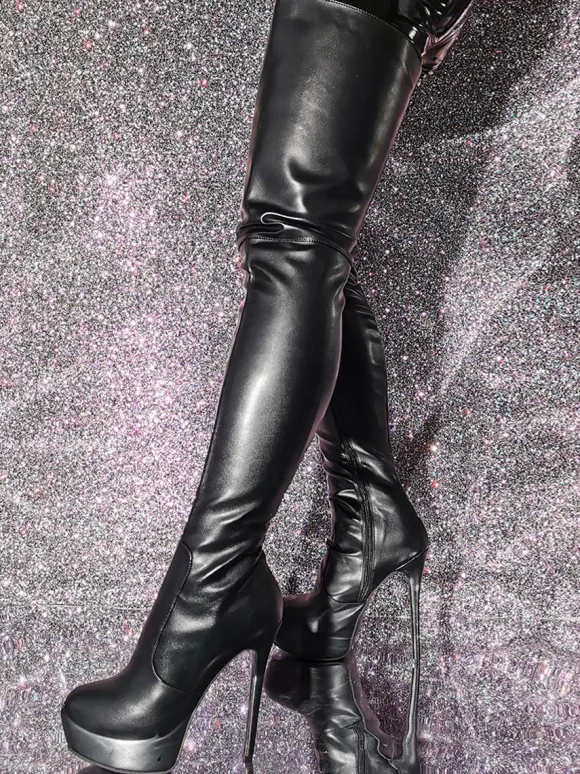 Plus Size Stiletto Heel PU Leather Over The Knee Boots