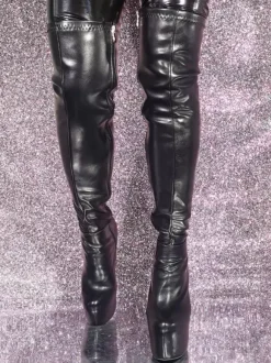 Plus Size Stiletto Heel PU Leather Thigh High Boots