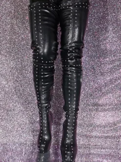 Plus Size Thigh Boots Round Toe Stiletto Heel PU Leather