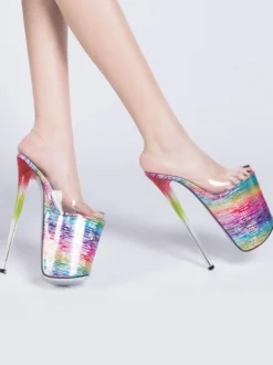 Pole Dance Shoes High Heel Sexy Sandals Red Leather Peep Toe Laser Sexy Shoes Stripper Shoes