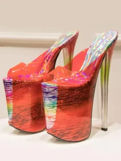 Pole Dance Shoes High Heel Sexy Sandals Red Leather Peep Toe Laser Sexy Shoes Stripper Shoes