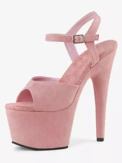 Pole Dance Shoes Women Sexy Sandals Black Leather Peep Toe Monk Strap Sexy Shoes Stripper Shoes