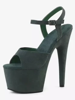Pole Dance Shoes Women Sexy Sandals Black Leather Peep Toe Monk Strap Sexy Shoes Stripper Shoes