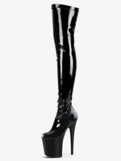 Pole Dance Shoes Women's Sexy Thigh High Heel Boots Stretch Platform Stiletto Heel Stripper Shoes in Black