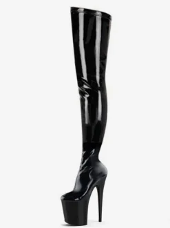 Pole Dance Shoes Women's Sexy Thigh High Heel Boots Stretch Platform Stiletto Heel Stripper Shoes in Black
