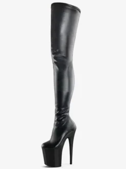 Pole Dance Shoes Women's Sexy Thigh High Heel Boots Stretch Platform Stiletto Heel Stripper Shoes in Black