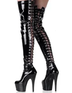 Pole Dance Shoes Heel Black Patent Platform Thigh High Sexy Boots