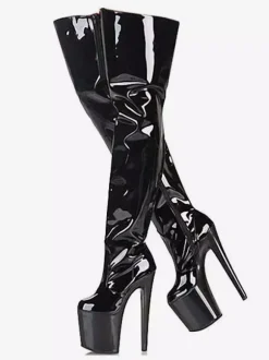 Pole Dance Shoes Sexy High Heel Boots Round Toe Platform Stiletto Heel Rave Club Black Thigh High Boots Stripper Shoes Stripper Shoes