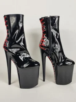 Pole Dance Shoes Women Ankle Boots Sequined Cloth Black Zipper Open Toe High Platform High Heel Boots