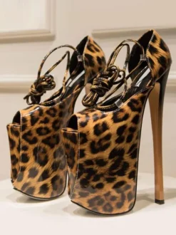 Pole Dance Shoes Women Sexy Sandals Red PU Leather Open Toe Stiletto Heel Lace Up Sexy Lace Up Heels Stripper Shoes