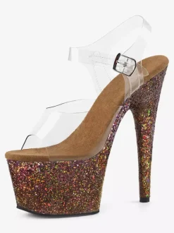 Pole Dance Shoes Women Sexy Sandals Light Gold Leather Peep Toe 2.8 Platform Sandals Stripper Shoes
