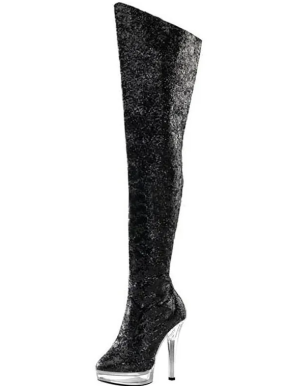 Pole Dance Shoes Women's Glitter Stripper Shoes Platform Stiletto Heel Over the Knee Boots