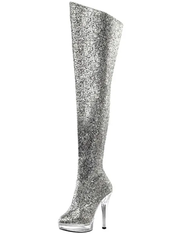 Pole Dance Shoes Women's Glitter Stripper Shoes Platform Stiletto Heel Over the Knee Boots