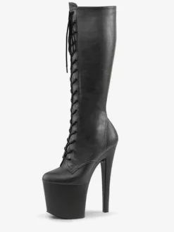 Pole Dance Shoes Women's Sexy Knee High Boots Lace Up Platform Stiletto Heel Boots Stripper Shoes in Black