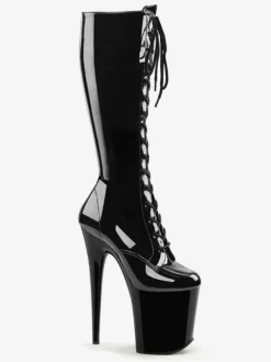 Pole Dance Shoes Women's Sexy Knee High Boots Lace Up Platform Stiletto Heel Boots Stripper Shoes in Black
