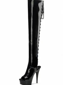Pole Dance Shoes Women's Sexy Slingback Exotic Heels Lace Up Tigh High Heel Boots