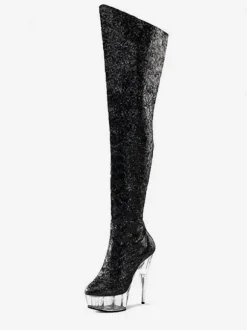 Pole Dance Shoes Women's Sparkly Stripper Shoes Platform Stiletto Heel Over the Knee Boots
