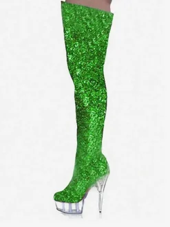 Pole Dance Shoes Women's Sparkly Stripper Shoes Platform Stiletto Heel Over the Knee Boots