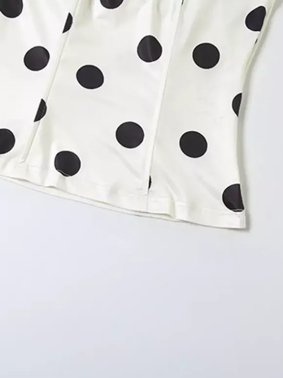 Polka Dot Halter Corset Top For Women - White Vintage Sleeveless Slim Fit Bustier - Summer Beach Party 2026