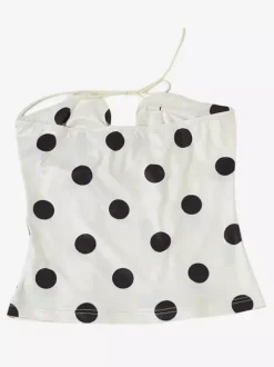 Polka Dot Halter Corset Top For Women - White Vintage Sleeveless Slim Fit Bustier - Summer Beach Party 2026