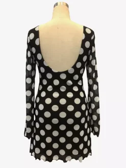 Polka Dot Long Sleeve Backless Slim Fit Mini Dress For Women 2026