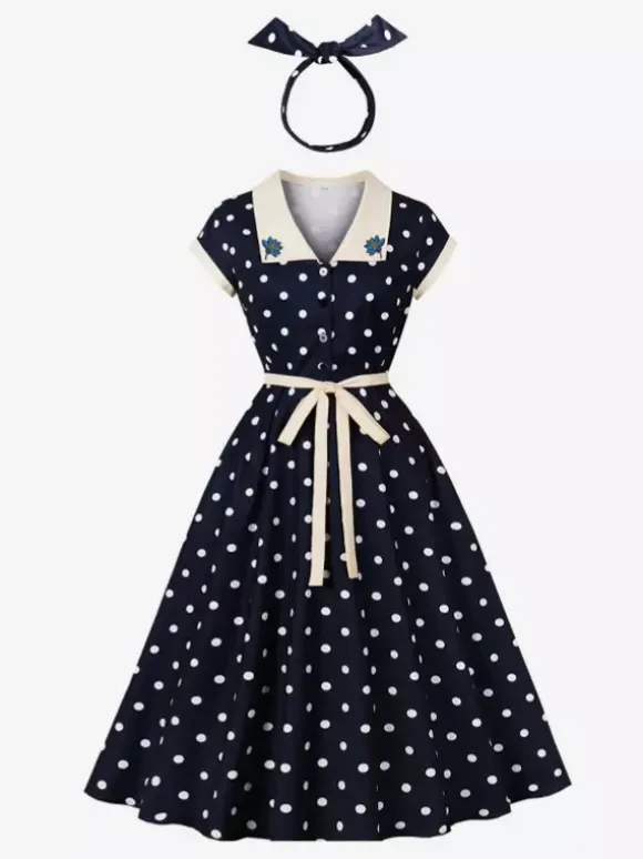 Polka Dot Midi Vintage Dress Belted Hepburn Style Summer Co-ord Set For Women 2026