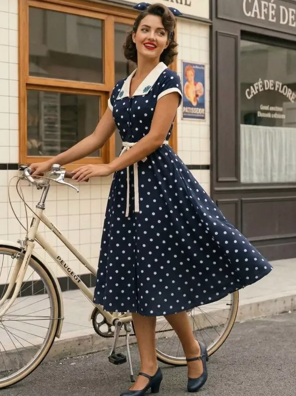 Polka Dot Midi Vintage Dress Belted Hepburn Style Summer Co-ord Set For Women 2026